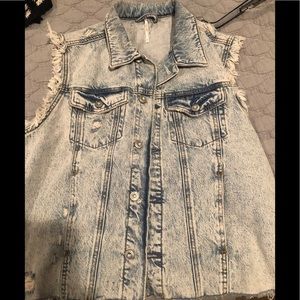NWOT Free People distressed denim vest Size small